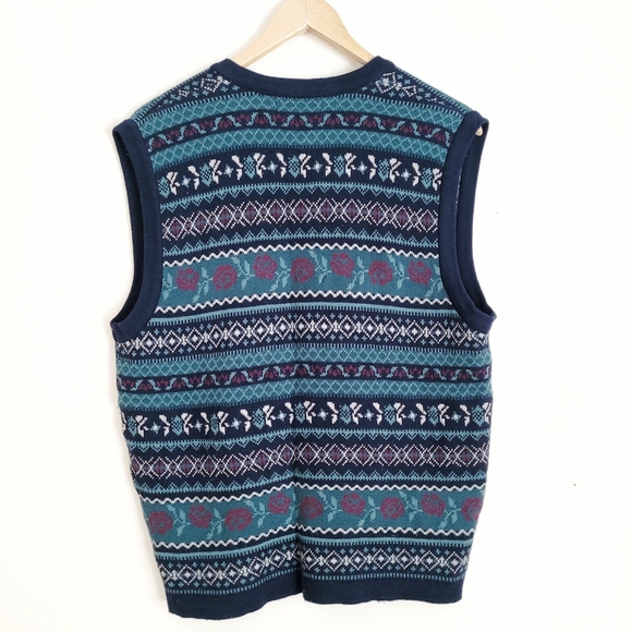 Blue & Green Grandpa Sleeveless Knit Sweater Vest - L - Picture 5 of 8